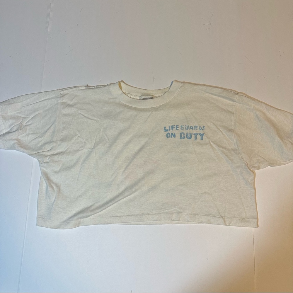 Vtg OP Ocean Pacific Lifeguards Cropped T-Shirt One Size Single Stitch